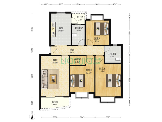 东仓锦苑 3室1厅2卫 114平方