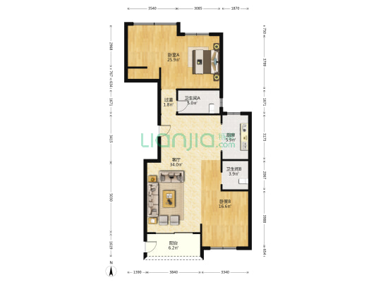 春和景明院 2室1厅2卫 130平方
