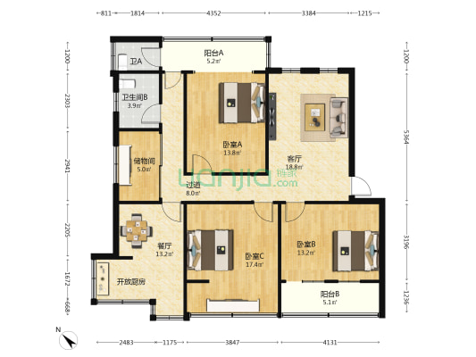 第一糖烟酒公司职工宿舍区 3室2厅2卫 113平方