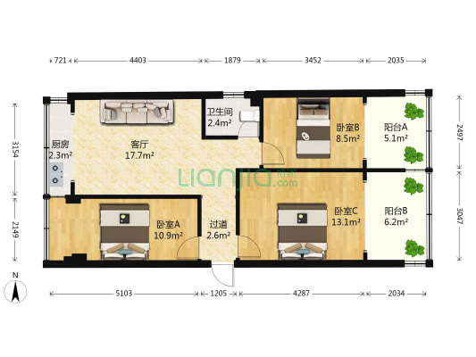 滇池路计量院宿舍 3室1厅1卫 69平方