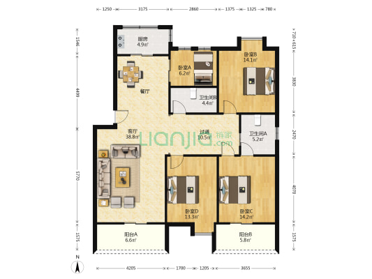 文锦佳园 4室1厅2卫 138平方