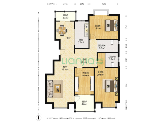 童卫路18号 2室1厅2卫 141平方
