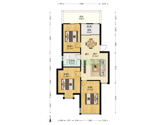 下安新苑 3室1厅1卫 92平方