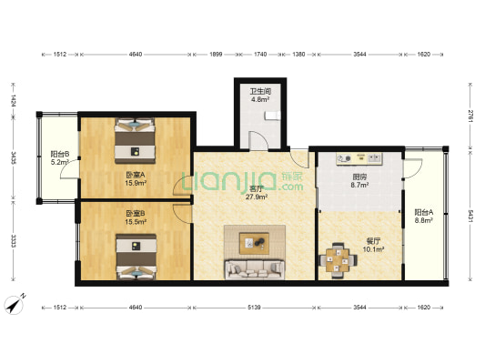 阳明街 2室2厅1卫 128平方