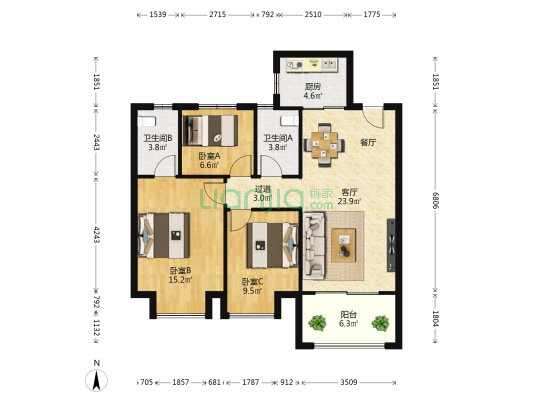 联发时代天骄 3室1厅2卫 98平方