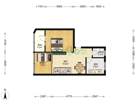 626宿舍院落 2室1厅1卫 62平方