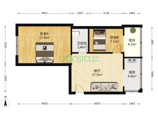 农机厂家属楼 2室1厅1卫 67平方
