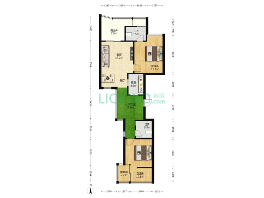 晨晖帝景东区 2室1厅2卫 92平方