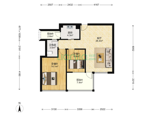 金地梅陇镇四期 2室1厅1卫 76平方