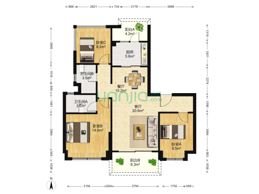 碧桂园星钻 3室2厅2卫 110平方