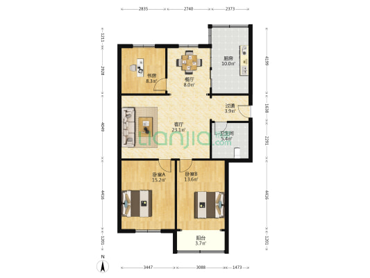 常乐花园 3室2厅1卫 111平方