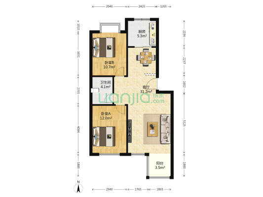 珠峰国际花园 2室1厅1卫 96平方