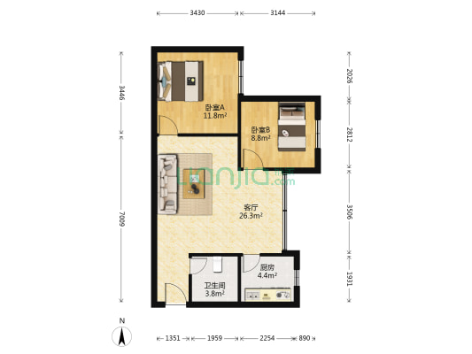 桂花园路 2室1厅1卫 69平方