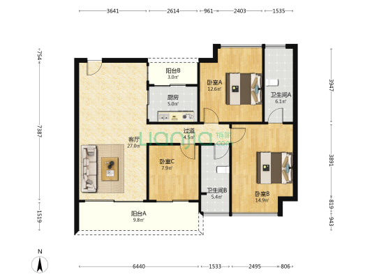 活力粤港西区 3室1厅2卫 106平方
