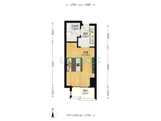 普君新城公寓 1室0厅1卫 41平方