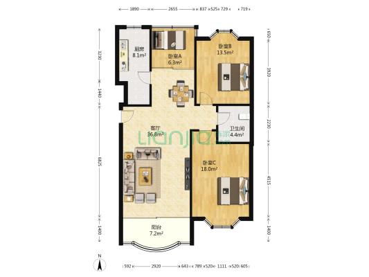 盛世豪廷·豪景苑 3室1厅1卫 118平方