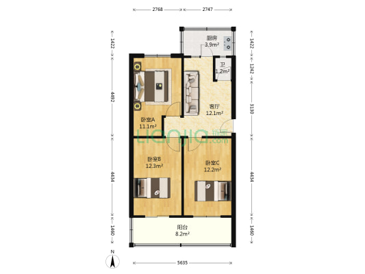 乾丰园南区 3室1厅1卫 74平方