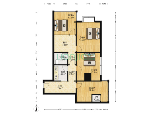 和平路110号 4室1厅2卫 98平方