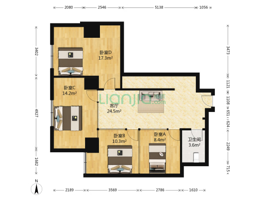 福泰广场 4室1厅1卫 110平方