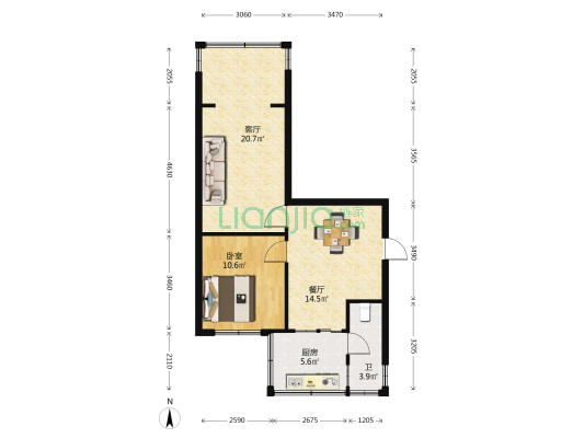 冬青巷1号 1室2厅1卫 56平方