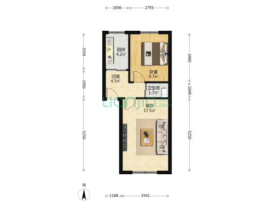 海纳小区 1室1厅1卫 50平方