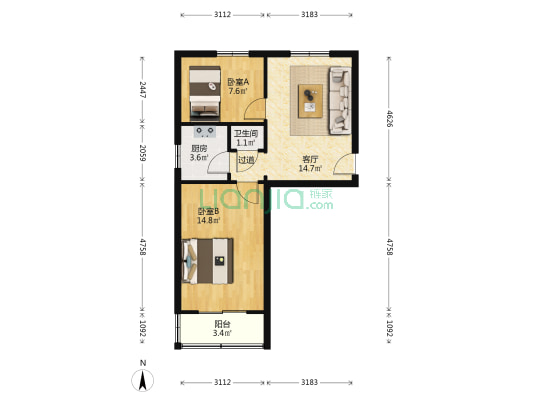 天然气小区(莲湖) 2室1厅1卫 56平方