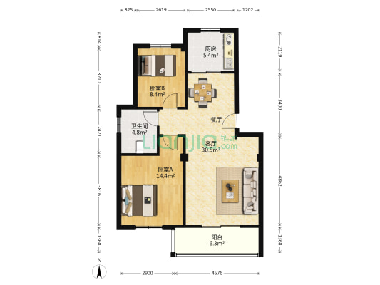 明怡花苑 2室1厅1卫 84平方