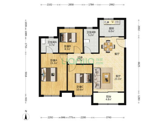 金玉府 3室1厅2卫 120平方