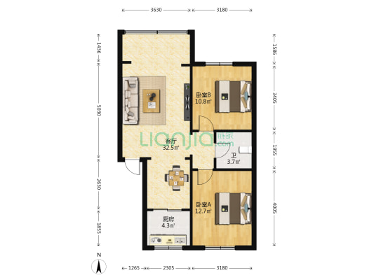 郭家桥南街1号 2室1厅1卫 80平方