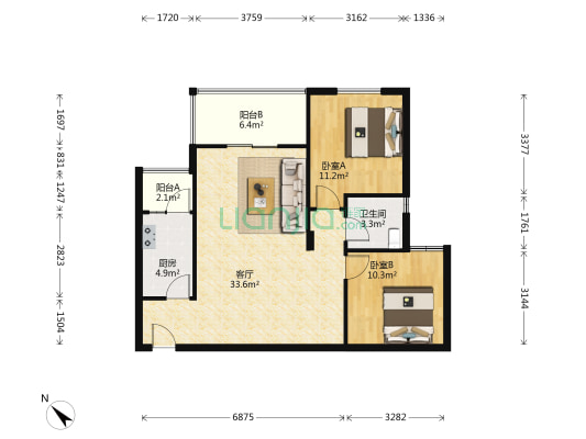 一品江山 2室1厅1卫 86平方
