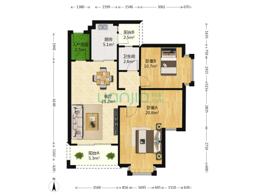 雍逸华庭 2室1厅1卫 86平方