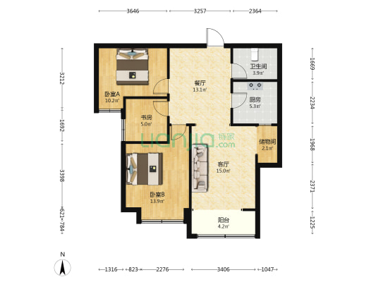 铂尔缦国际公馆 3室2厅1卫 98平方