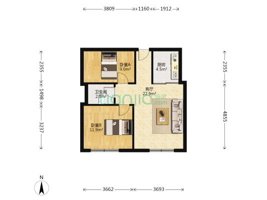 新达中心 2室1厅1卫 71平方
