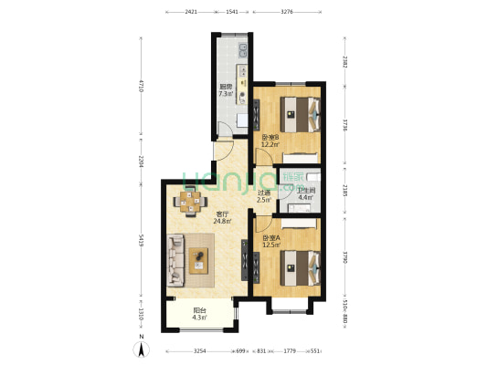 航城壹号 2室1厅1卫 100平方