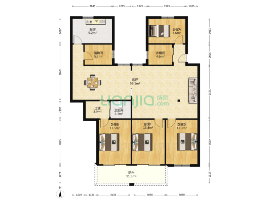 金山谷商住楼 4室1厅1卫 171平方