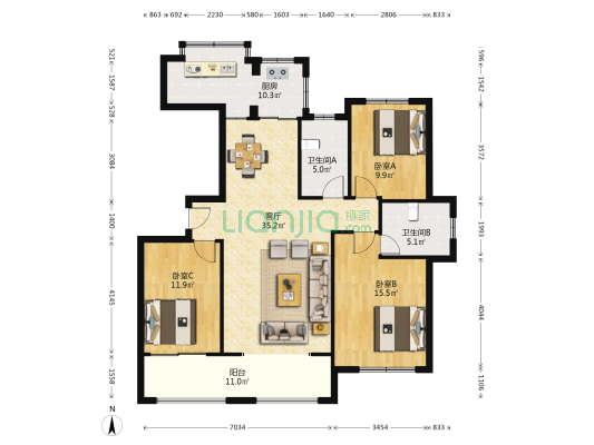 雷诺名郡 3室1厅2卫 133平方