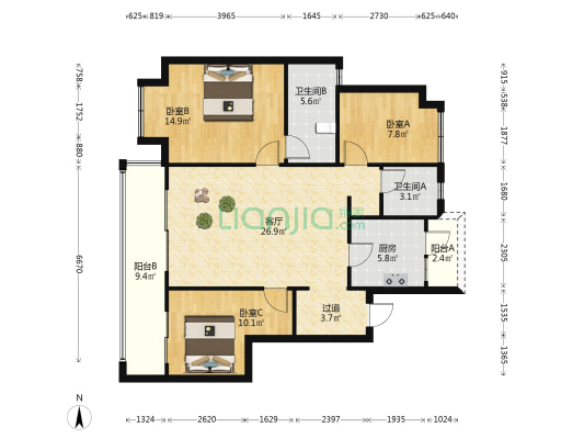 新城和樾 3室1厅2卫 107平方