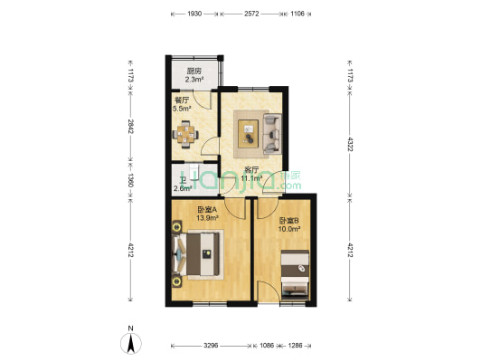 淮阴师范学院教工住宅 2室2厅1卫 58平方