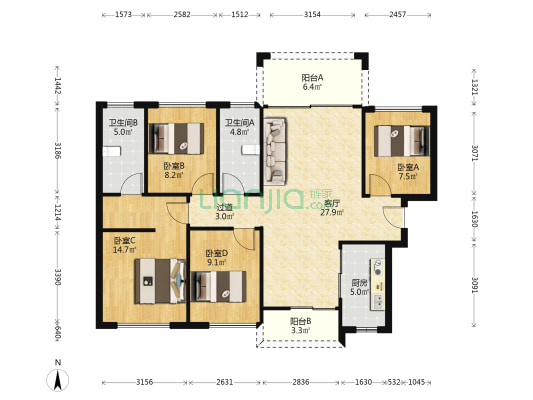龙光天熙 4室1厅2卫 110平方