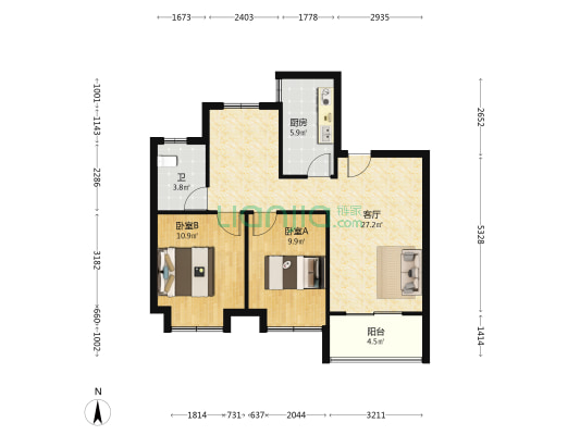 浙通名力桃花源 2室1厅1卫 88平方