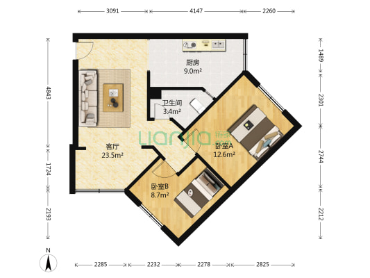 双庆路47号 2室1厅1卫 64平方