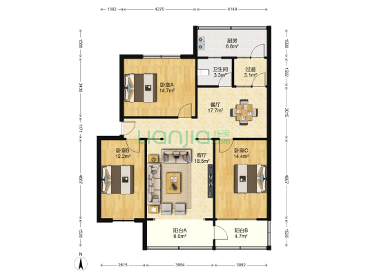 一安中路小区 3室2厅1卫 100平方