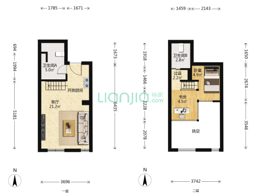 瑞公馆 2室1厅2卫 44平方
