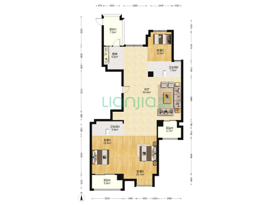 锦佳华庭 3室1厅2卫 160平方