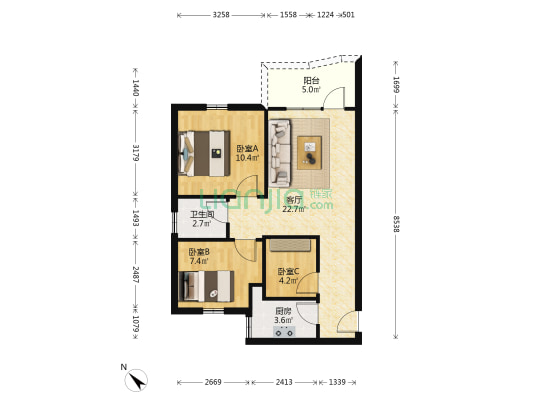 光大花园金翠苑 3室1厅1卫 62平方