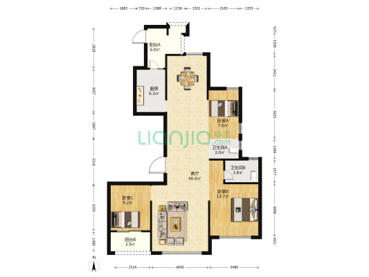 融侨观邸 3室1厅2卫 128平方