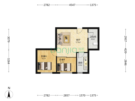凌云佳园 2室1厅1卫 60平方