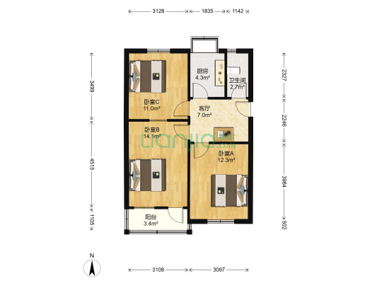 曹砦西街82号 3室1厅1卫 67平方