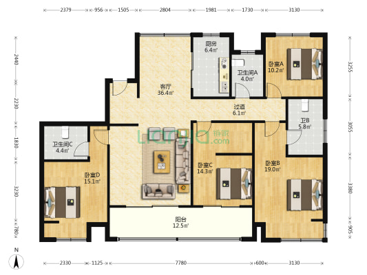 中海天钻 4室1厅3卫 169平方