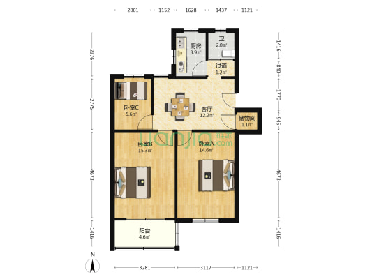 南通市第二人民医院住宅楼 3室1厅1卫 74平方